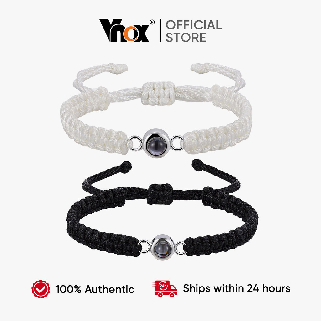Vnox Projection Stone Customized Photo Bracelet Braided Rope Adjustable Personalized Picture Bracele