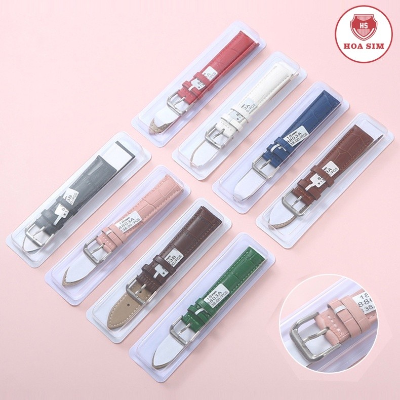 [Fullbox] Dây da đồng hồ da bò dập vân cá sấu chống nước tốt BO-35 size 12 14 16 18 19 20 21 22 24mm