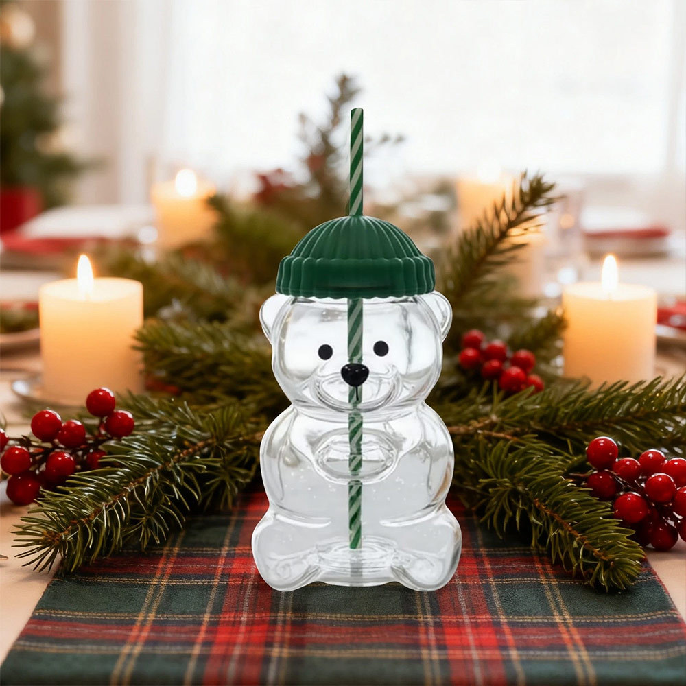 Hot-selling Glass Bear Cup Glass Cup Coffee Cold Drink Cup Creative Cartoon Straw Cup 20oz
