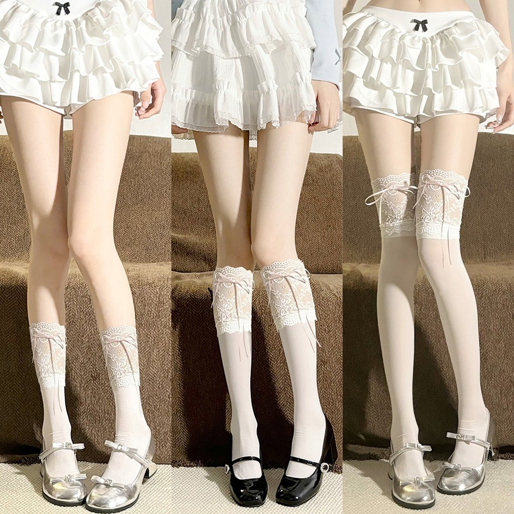 Tất Gothic ren nữ, style sweet Lolita nhung, phù hợp cho outfit Gothic và Lolita