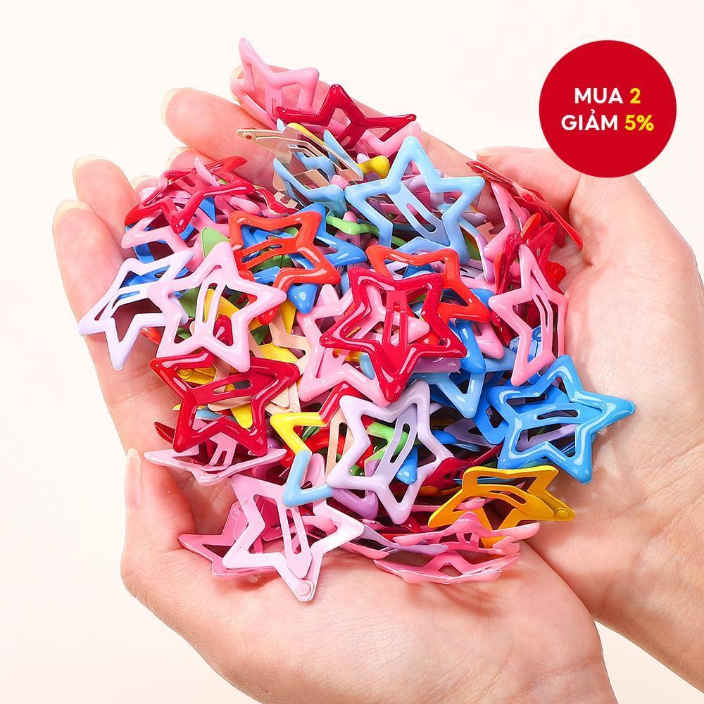 Bộ 60 kẹp tóc trẻ em thời trang mới: Kẹp tóc hình học trái tim ngôi sao dễ thương dành cho bé gái