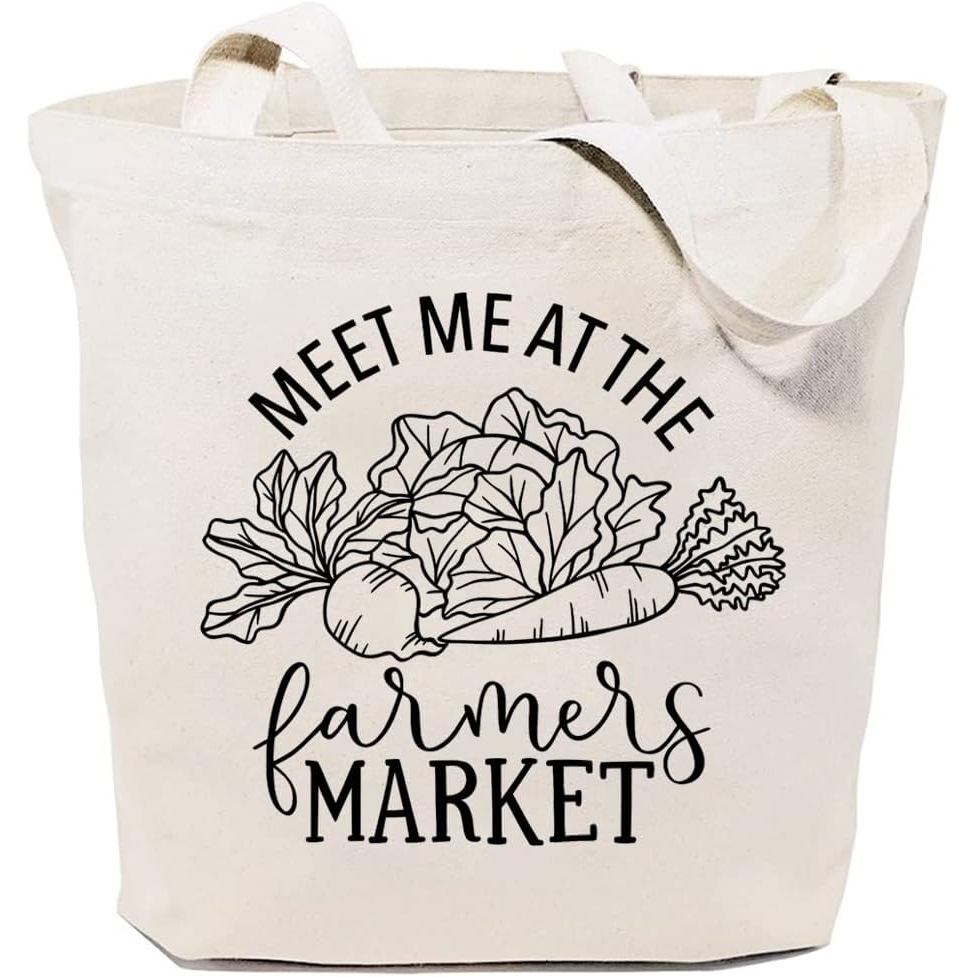 Meet Me at Farmers Market Canvas Tote Bag dành cho nữ Rau củ thẩm mỹ Túi mua sắm đeo vai tạp hóa có 