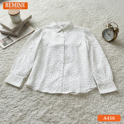 Áo sơ mi BEMINE tay dài form suông họa tiết chấm bi-A456