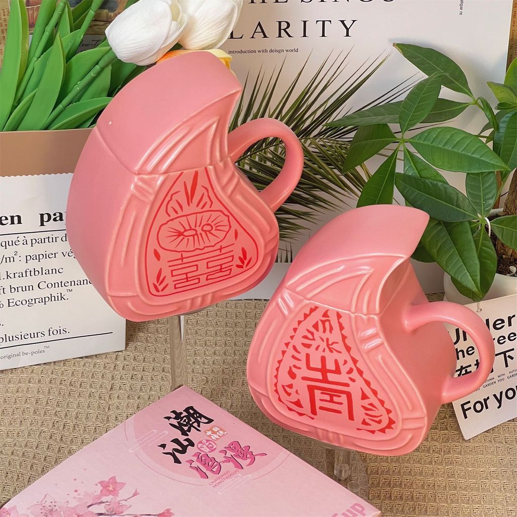 ceramic cups with lids cute ceramic cups Sản Phẩm Đơn --Red Đào Kueh Cốc Gốm Phong Cách Trung Hoa Vă