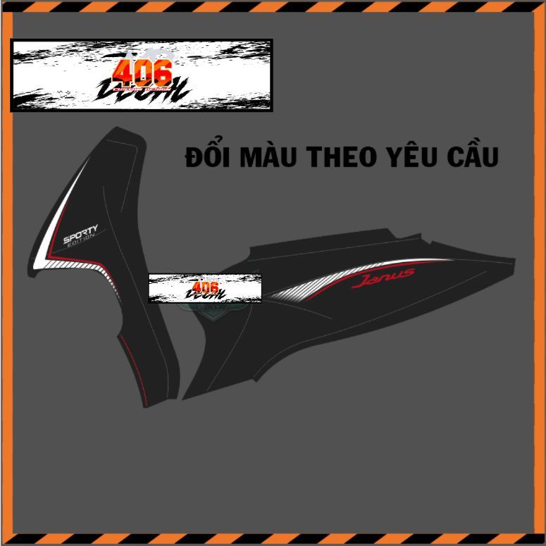 Tem rời xe Janus Yamaha xe đen mẫu tem chỉ trắng đỏ đơn giản - Tem PVC 3 lớp