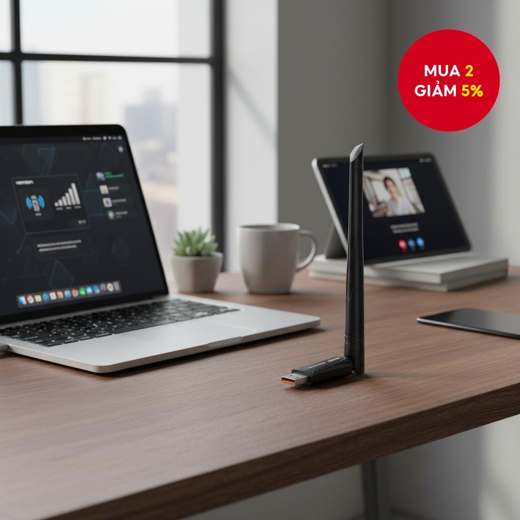Bộ chuyển đổi USB Wifi Vention AX900M với băng tần kép và ăng-ten ngoài cho PC và Laptop