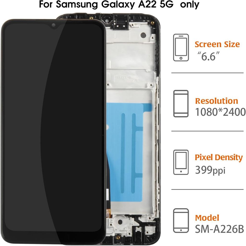 Màn hình LCD A22 5G OEM chính hãng + Khung màu xám cho Samsung Galaxy A22 5G A226B A226BR 6.6 "Màn h