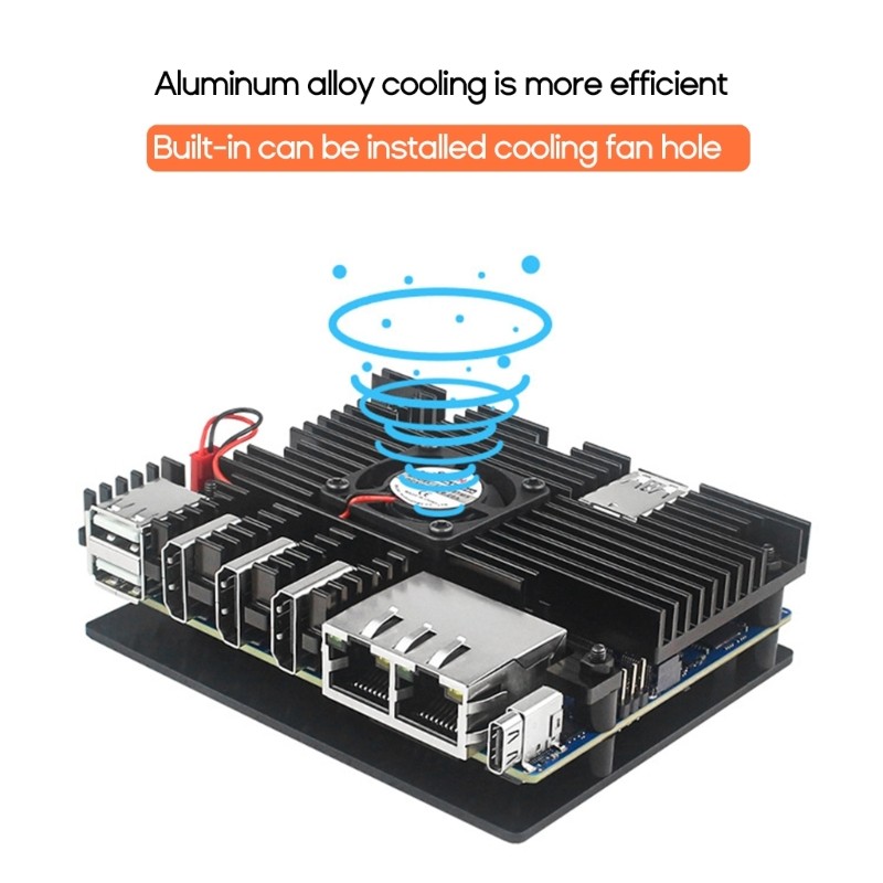 Vỏ nhôm BTM Vỏ kim loại Vỏ màu đen có quạt làm mát cho Orange Pi 5 Plus