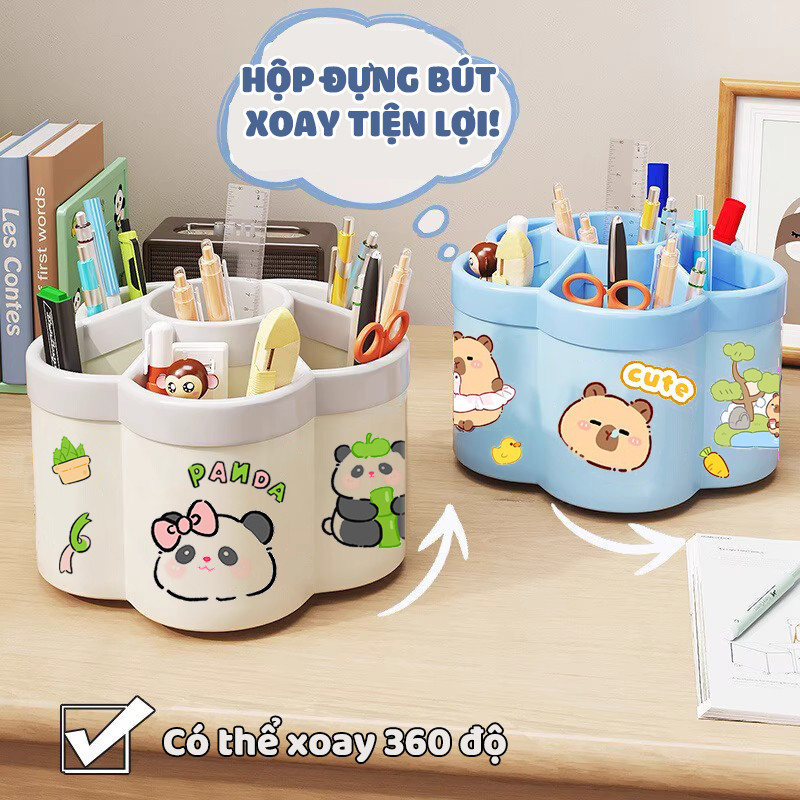 Khay Học Tập Xoay 360° Hình Bông Hoa – Lọ Đựng Bút Dung Tích Lớn Đựng, phù hợp trang trí góc học tập cho bé và văn phòng