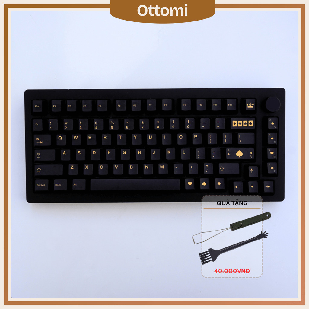 Keycap Black & Gold Chiến Thắng Hoàng Kim, Cherry Profile, Nhựa PBT Dày 134 Nút, In Dye-sub 5 Mặt