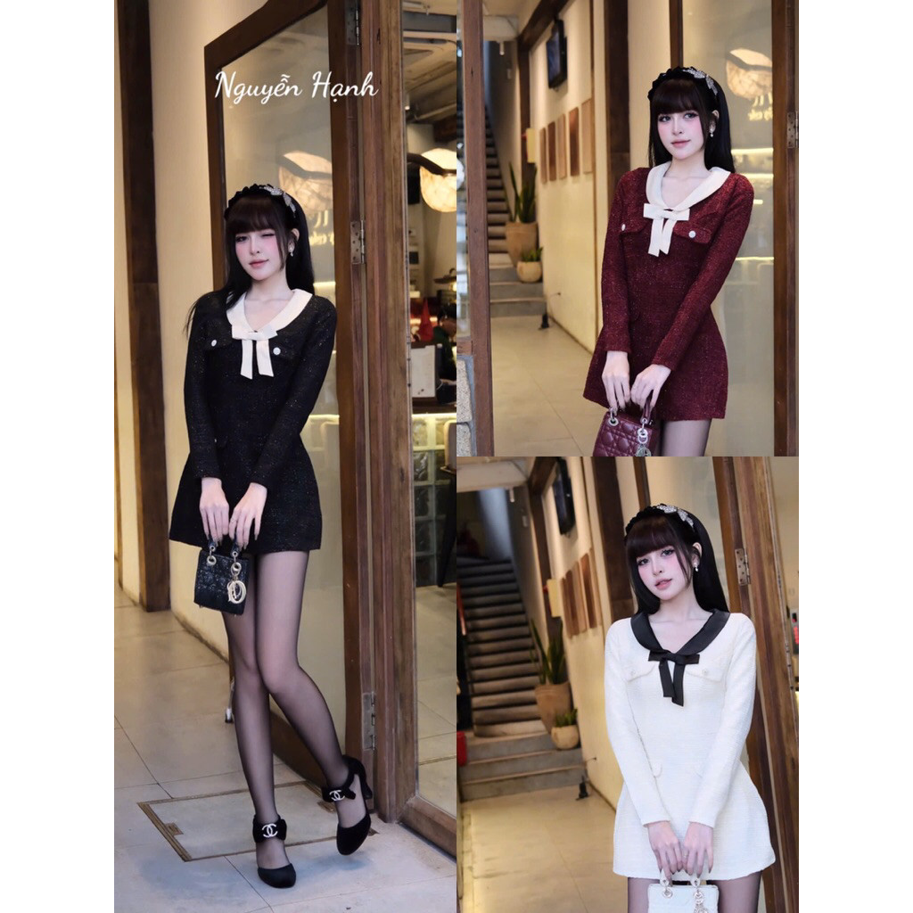 ĐẦM DẠ PHỐI CỔ NOE TAY DÀI TÚI NẮP BYJOLIE