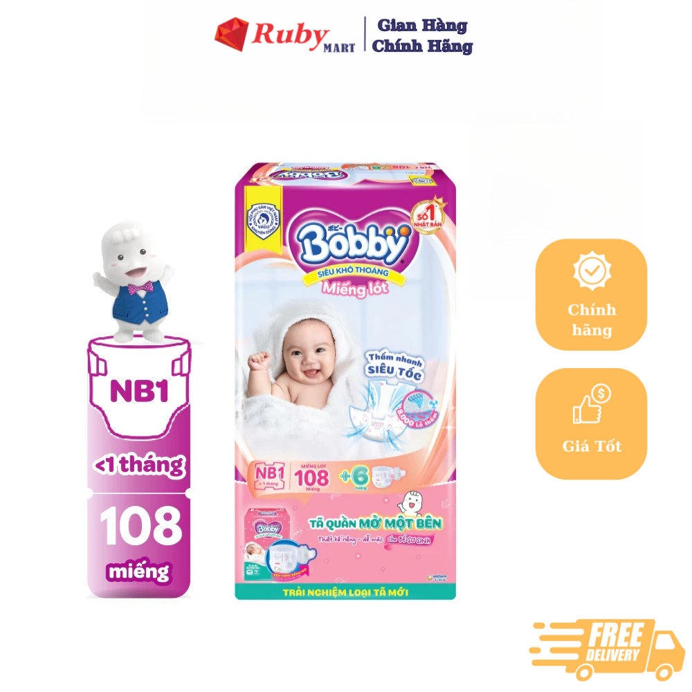Miếng lót sơ sinh Bobby Newborn 1-108 miếng