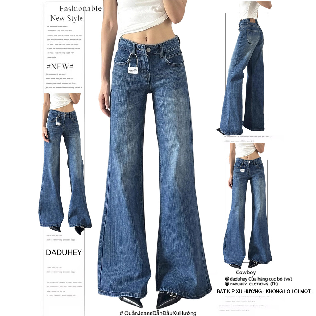 American-style Low-Rise Flared Jeans For Women, New Summer Style, Loose Fit, Long Pants.