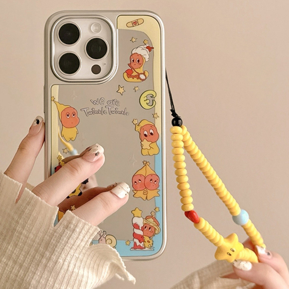 Cute Twinkle Twinkle gold orange gold pattern mirror for iPhone 17 11 13 14 15 16 12 Pro Max 17 Pro 