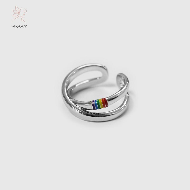 HNKMP Mobius Rainbow Ring Niche Design Personal Trend Color Index Finger Ring.