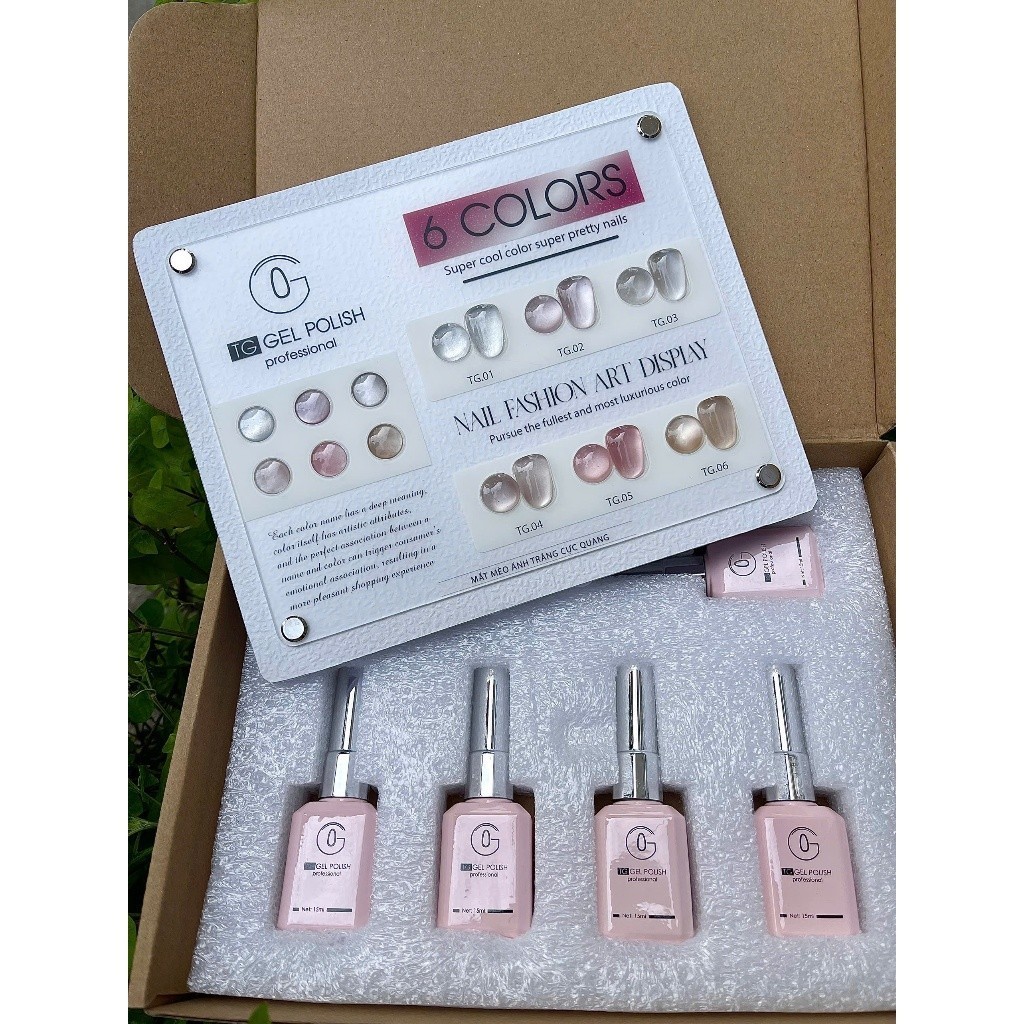Set sơn  mắt mèo kim cương 6 màu TG  siêu sáng tặng kèm bảng (Hàng Chính Hãng)// Mega Nails