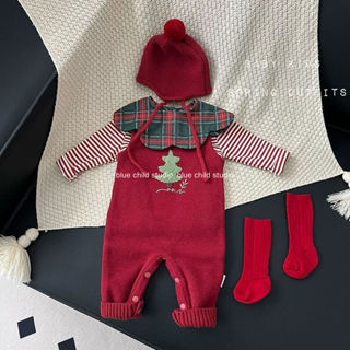   Bộ đồ Giáng sinh  Bộ áo liền quần dệt kim mùa thu đông cho trẻ sơ sinh ~ Nam Nữ Bé cả tháng tuổi Trăm ngày 