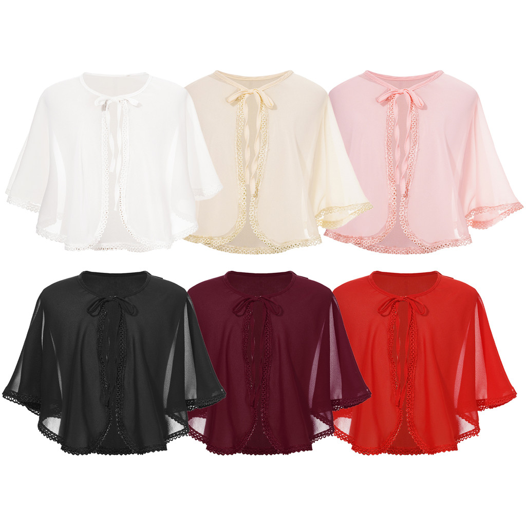 YUUMIN Trẻ Em Bé Gái Ren Thanh Lịch Viền Bolero Voan Cardigan Sheer Ren-up Khăn Cho Tiệc Cưới Sinh N