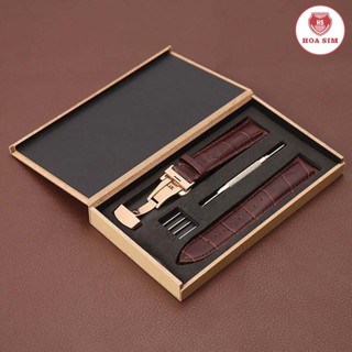 DÂY DA ĐỒNG HỒ DA BÒ KHÓA BƯỚM CAO CẤP 316L (HỘP GỖ)