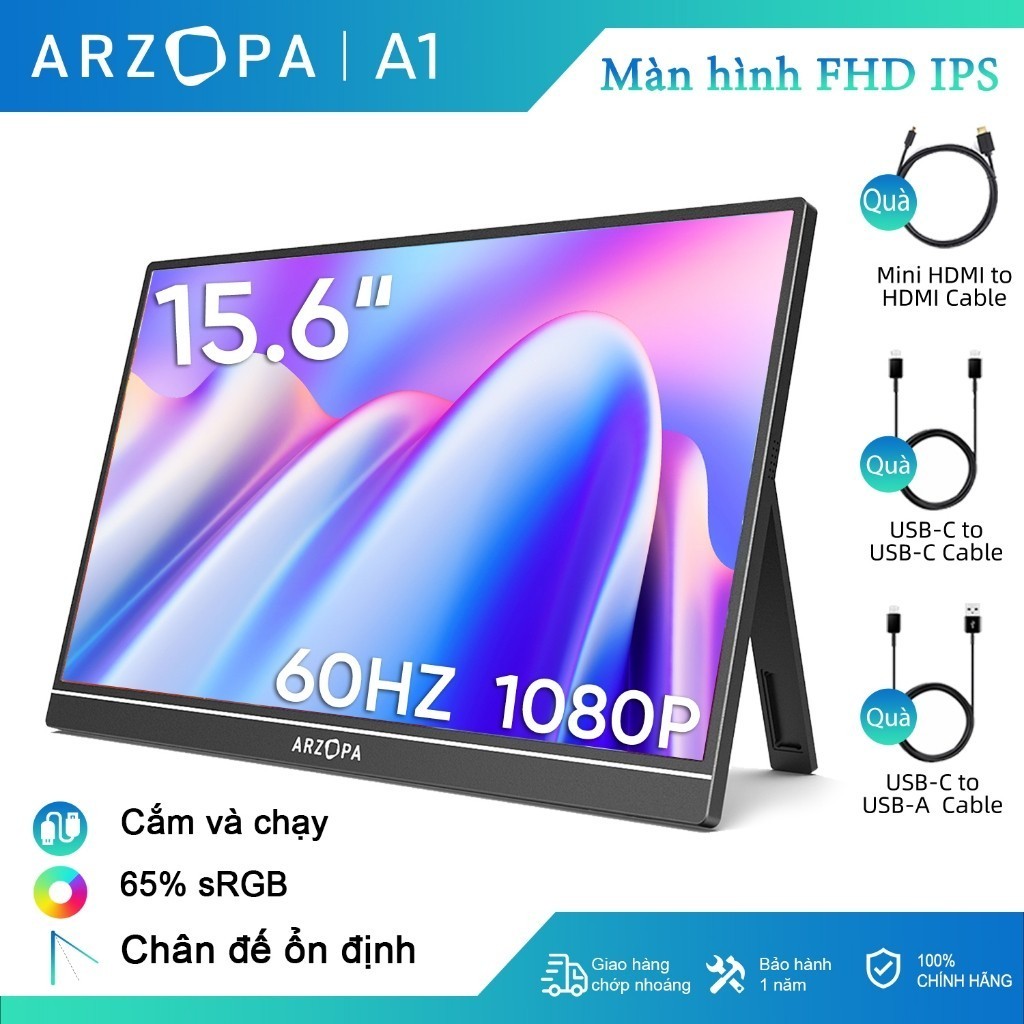 Màn hình di động ARZOPA A1- 15,6'' FHD 1080P - di động có chân đế - Màn hình IPS cho PC, MAC, Điện t
