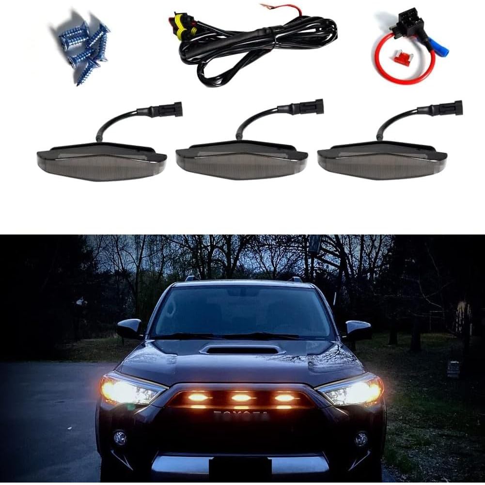 3 chiếc Ống kính hun khói Đèn LED lưới tản nhiệt màu hổ phách Tương thích với 2014-2019 Toyota 4Runn