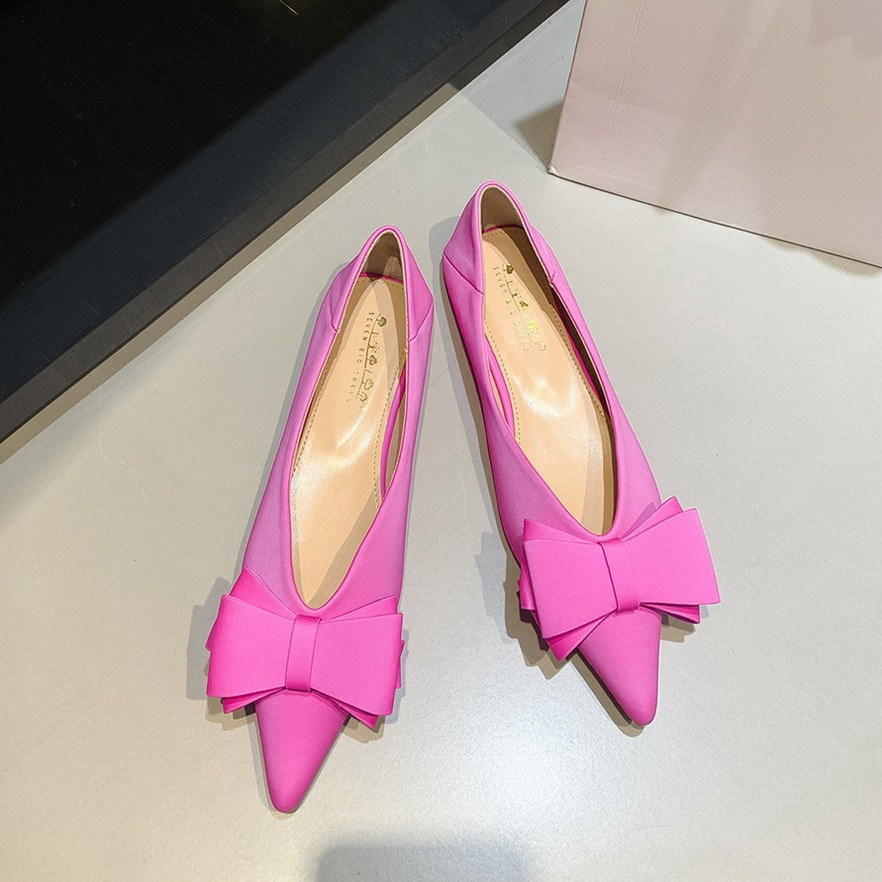 BIGTREE Women's Flat Ballet Shoes Korean Fashion Comfortable Sweet Shoes Shallow Satin Bow Women's S