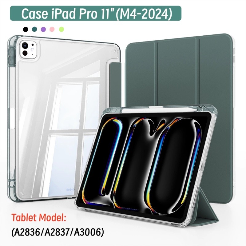 Dành Cho iPad Pro 11 inch 2024 M4 Có Giá Đỡ Bút Chì Bảo Vệ Cho iPad Pro 11 "M4 / M5 Ốp điện thoại Tr