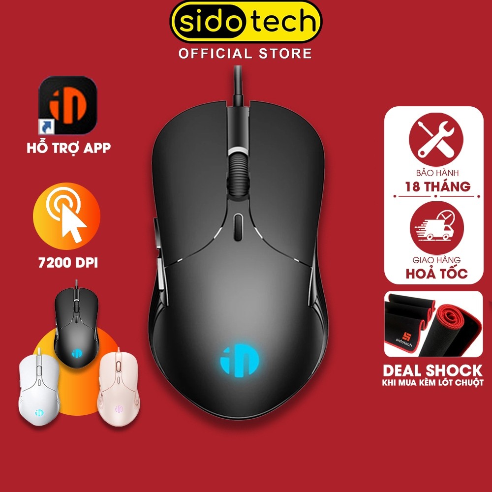 Chuột máy tính chơi game Sidotech Inphic PB1 bản có dây DPI 3600 thiết kế công thái học phù hợp cả g