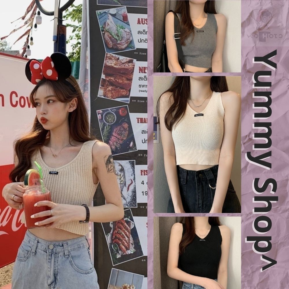Yummy shop Áo dệt kim không tay thiết kế ngọt ngào phong cách Mỹ 9397