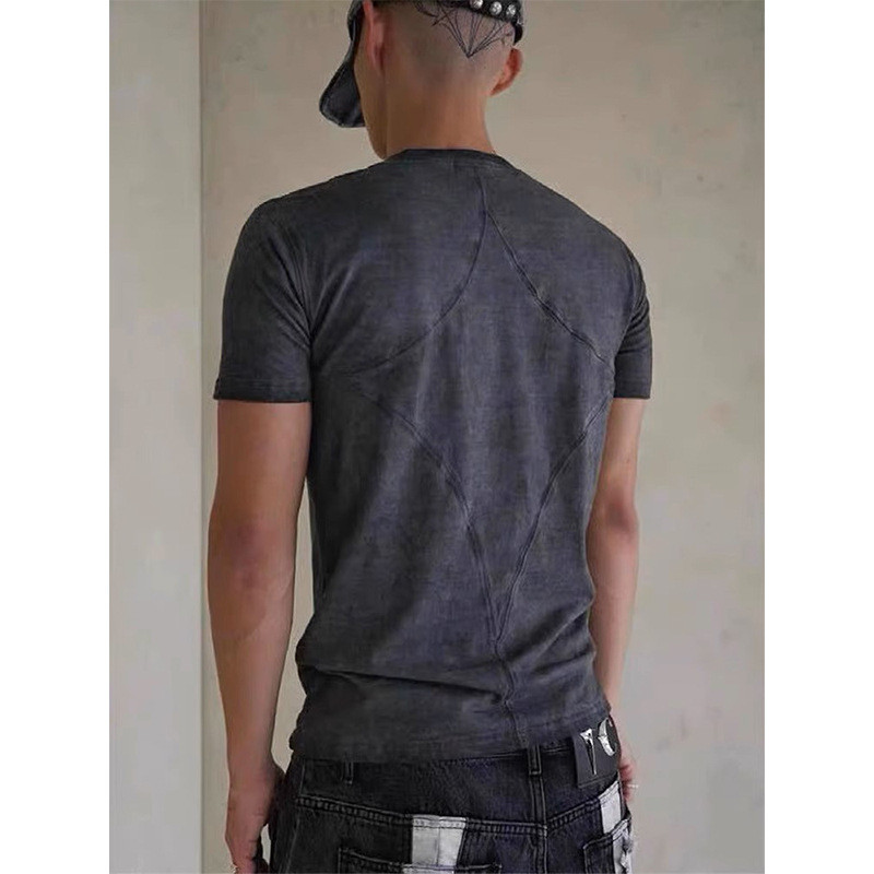 ETGY THU GCLUB Silver Jewelry Buckle Washed Vintage Slim Fit Short Sleeve Unisex Basic Solid Color T