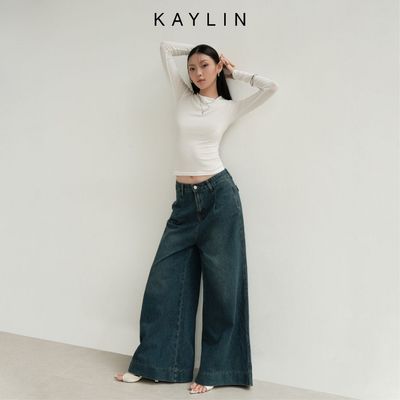 Quần JEAN KAYLIN form suông ống rộng chất vải denim dầy dặn phong cách retro BST Hè 2025 - Q28T6