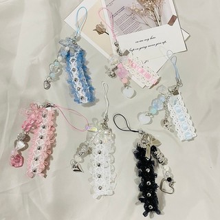  Dễ Thương Ren Pha Lê Trong Suốt Trái Tim Đính Hạt Điện Thoại Di Động Dây Đeo Mặt Dây Chuyền Thường Ngày Kawaii Cô Gái Vỏ Điện Thoại Charm Móc Chìa Khóa Trang Trí 