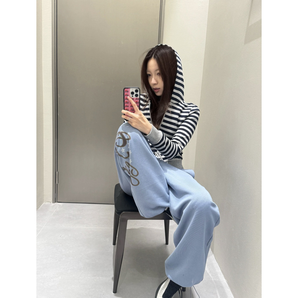 NRVT Gila archive Star Rhinestone Letter Sweatpants Casual Loose Versatile Style Dancing Draped JENN