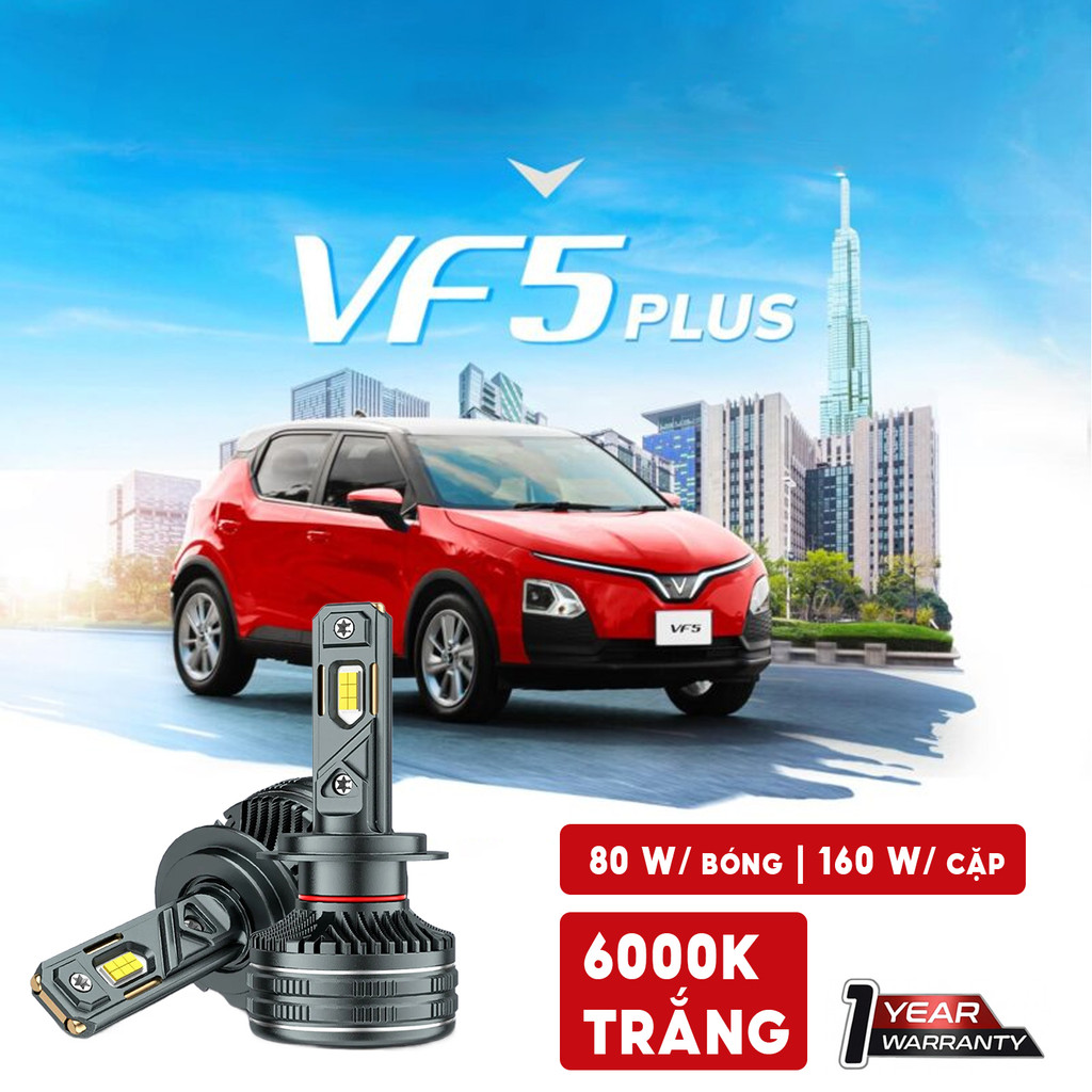 2 Bóng Đèn Cos Pha LED VinFast VF5 / VF5 Plus LED H7 Đèn Pha/ Cos - Trắng 6000K / 90W - 160W