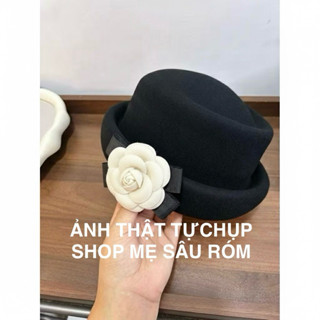  LOẠI 1 - Nón - Mũ Vành Tròn dày dặn kepi dạ nơ Hoa Trà chất dạ ép lông cừu cho nữ xinh xắn ngọt ngào 