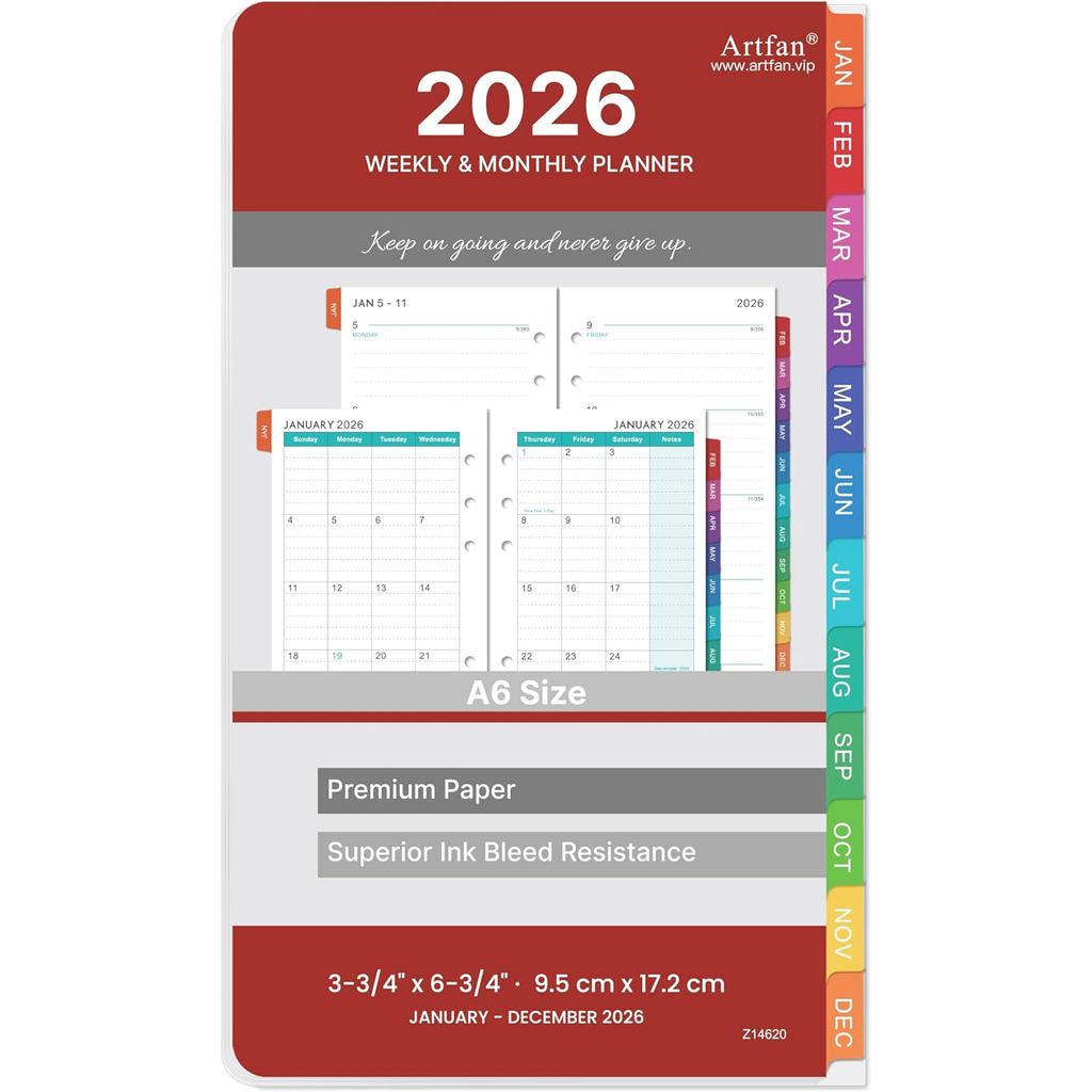 2026 Planner Refills - Planner Refills 2026 từ JAN 2026 đến DEC 2026, Lịch hàng tuần và hàng tháng, 