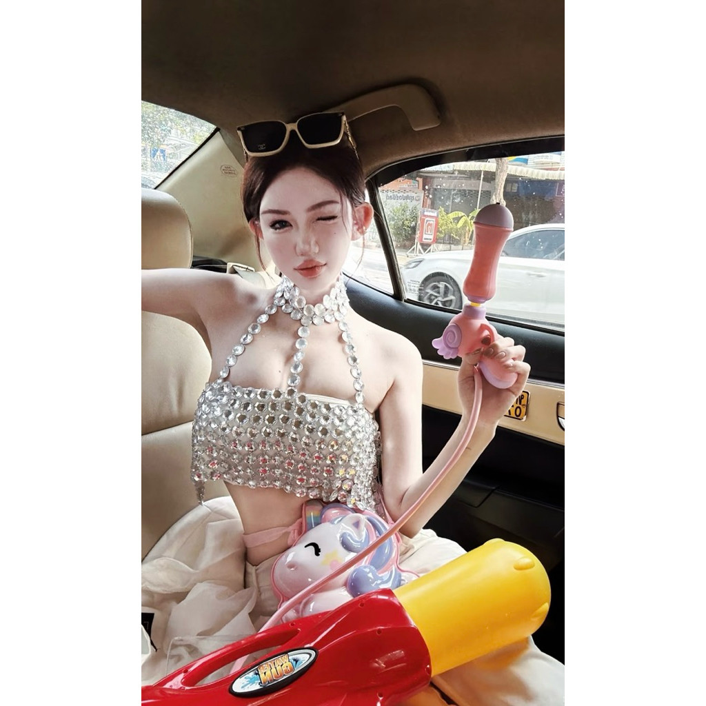 MATKINHHOT - 150 - Áo Lưới Đính Đá Áo Yếm Bling Bling Sexy Body Slay Tua Rua - Áo Dj Croptop Đính Đá