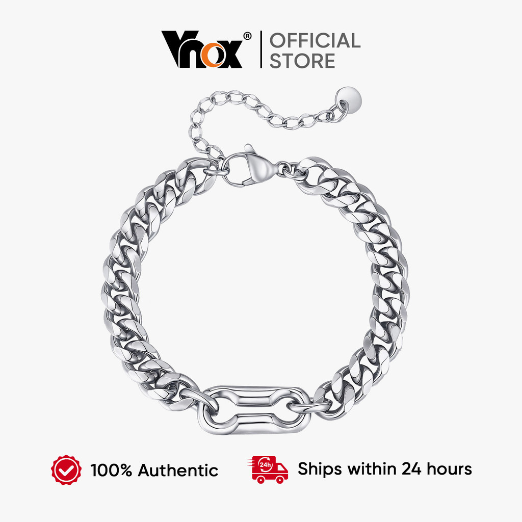 Vnox Stainless Steel Cuban Chain Bracelet Silver Tone Fashion Chain Bracelet Daily Trendy Jewelry Ac