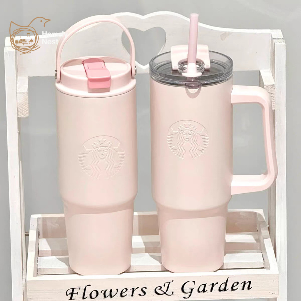 Cốc Starbucks Crystal Pink Tumbler 800ml 900ml Cốc cách nhiệt hai cổng có tay cầm Ombre Bình nước ch
