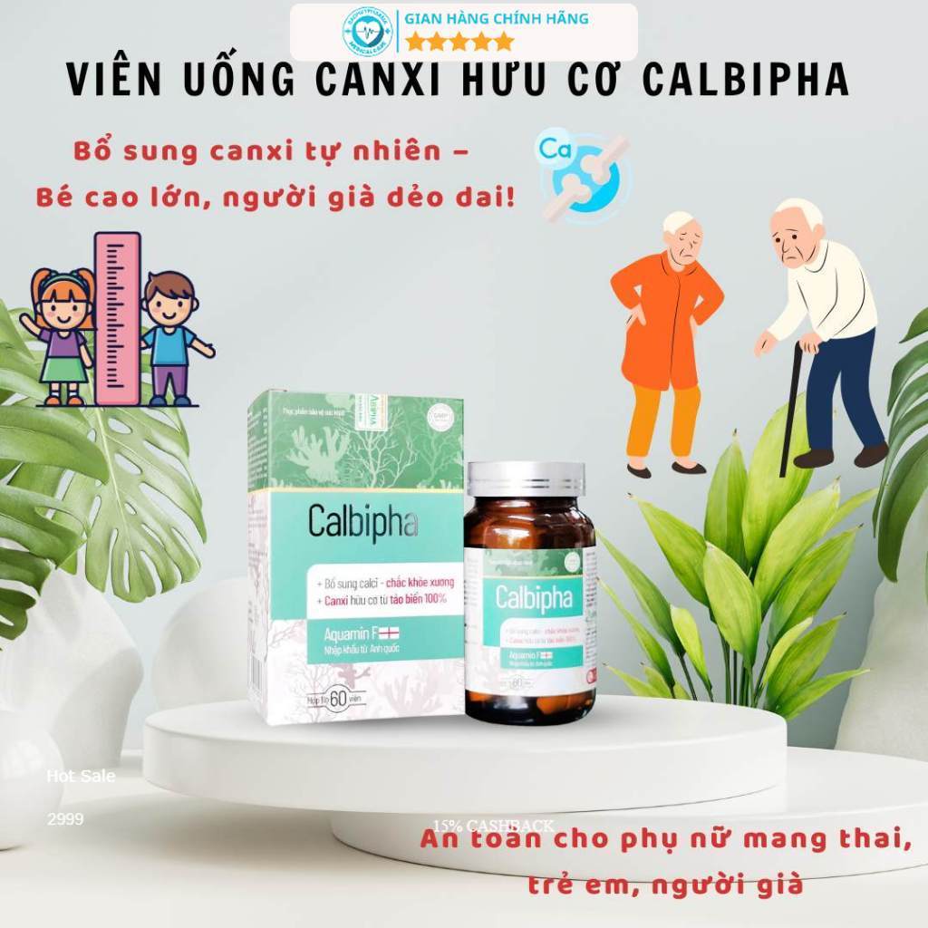 Viên uống Canxi hữu Cơ hộp 60 viên Calbipha Abipha, viên uống bổ sung canxi hữu cơ 100% từ tảo biển,