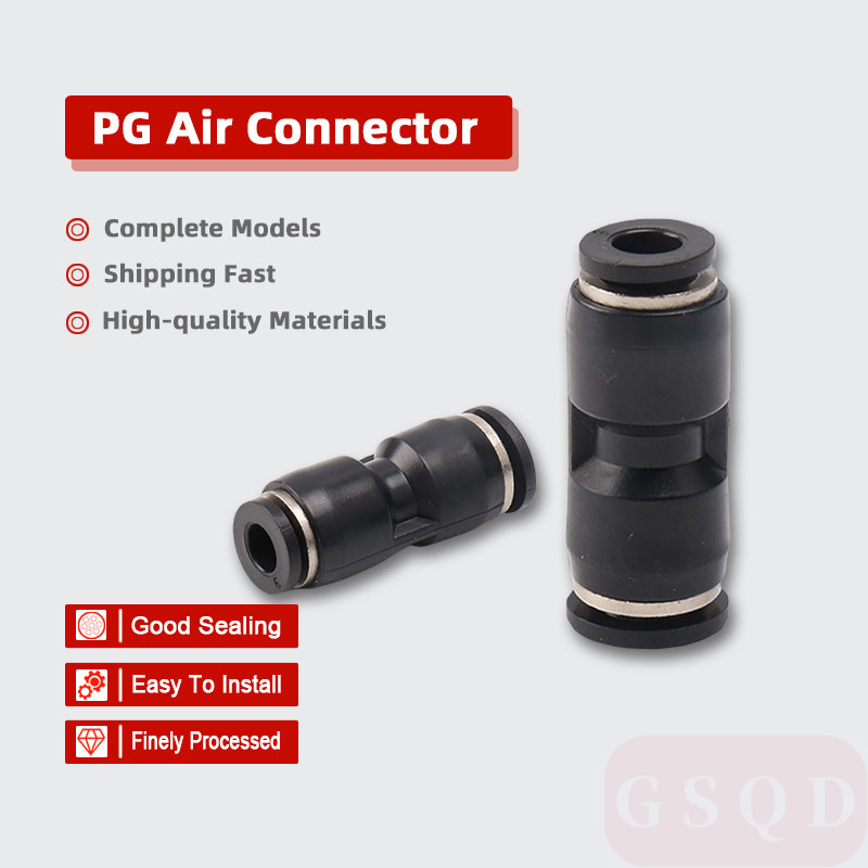 Đường kính giảm màu đen Thành phần khí nén PG Air Joint Air Pipe Quick Plug Straight Joint PG6-4 / 8