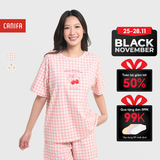 Bộ mặc nhà nữ CANIFA áo thun cộc tay quần đùi in hoạ tiết chất liệu cotton mềm mịn 6LS25W011 