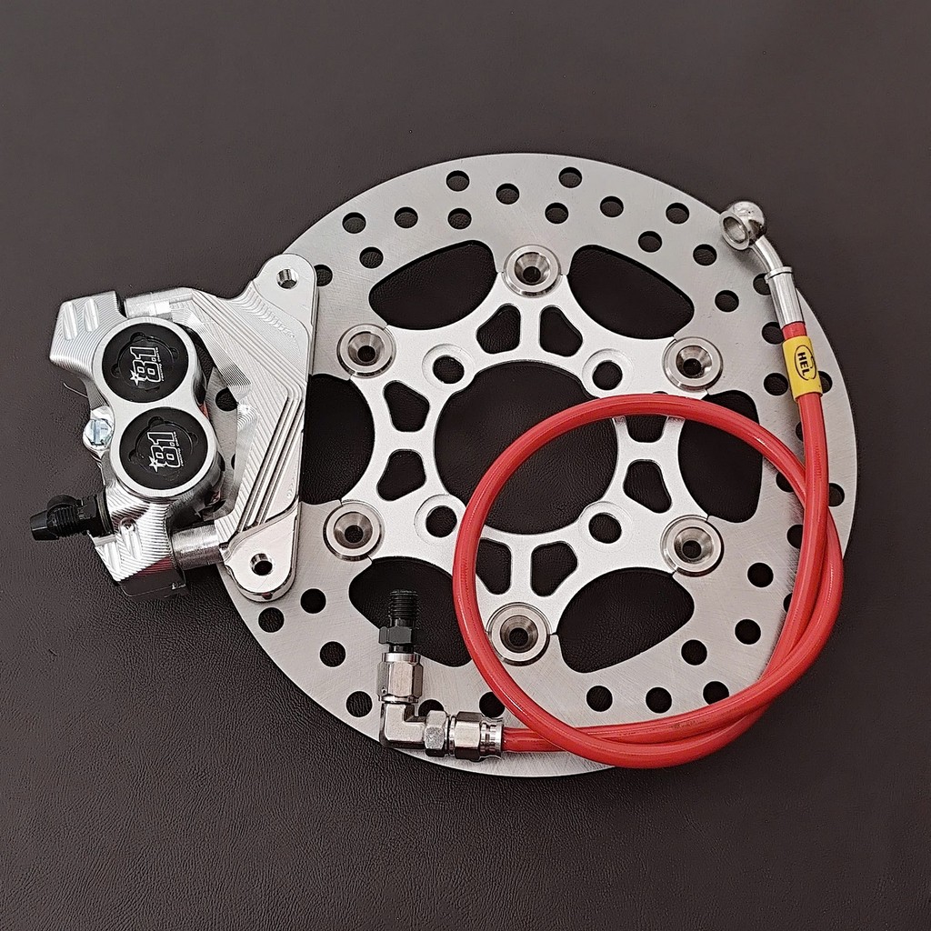 [ combo Wave 110/RSX/Fu Led ] Heo 81 CNC 4 pis ( ĐEN ) + PÁT + ĐĨA 220mm ( 4 lỗ - BẠC ) + Dây dầu 90