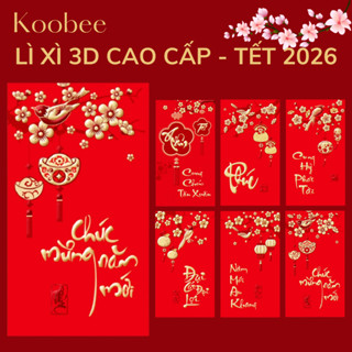  Lì Xì Nhung Đỏ Chữ Vàng Nổi 3D KOOBEE – Bao Lì Xì Tết 2026 Cao Cấp Giấy Nhung Dày Mịn Trộn Mẫu  6 36 72 Cái  