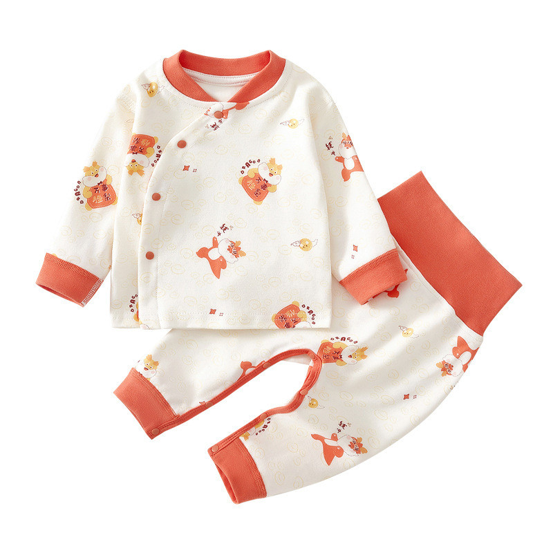 Clothes for Babies Pure Cotton Boneless Base Open Buckle Long Johns Set Two-Piece Two-Piece Suit 3H0