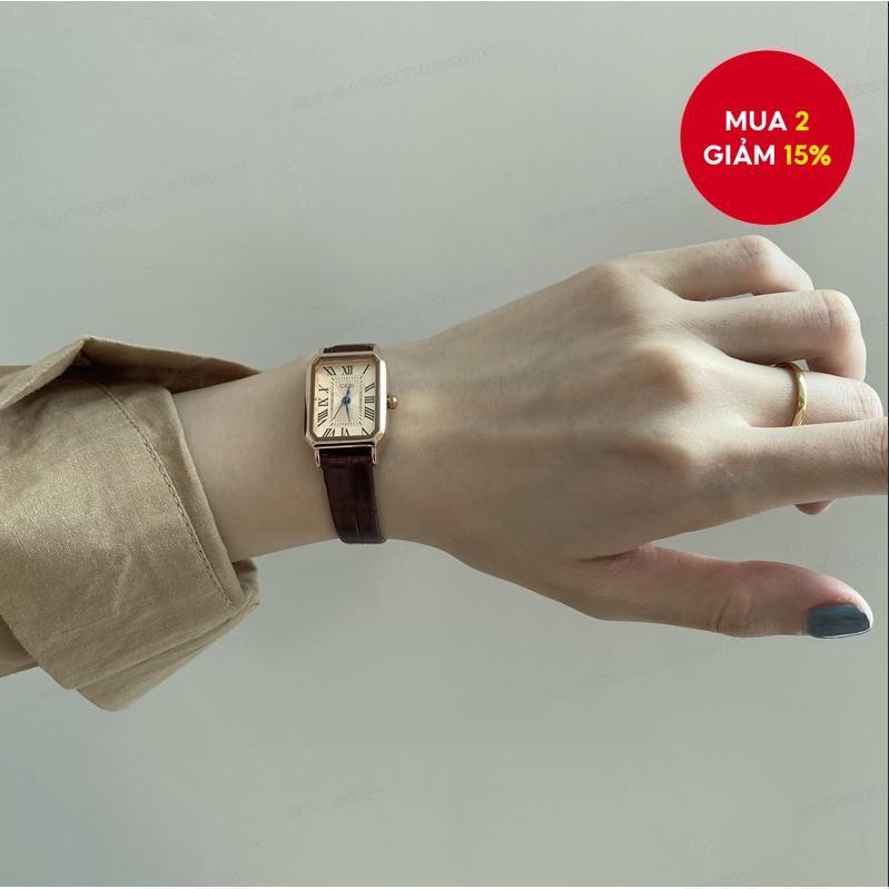 Đồng hồ thạch anh dây da số La Mã hợp thời trang đơn giản phong cách Insta dành cho nữ