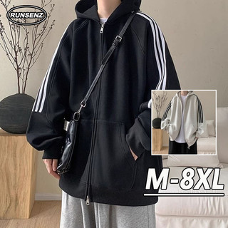 M-8XL Kích Thước Lớn Cardigan Có Mũ Trùm Đầu Dạo Phố Áo Thể Thao Ba Thanh Cổ Top Dây Kéo Đôi Áo Nặng Preppy Phong Cách Nam Nữ Cùng Phong Cách