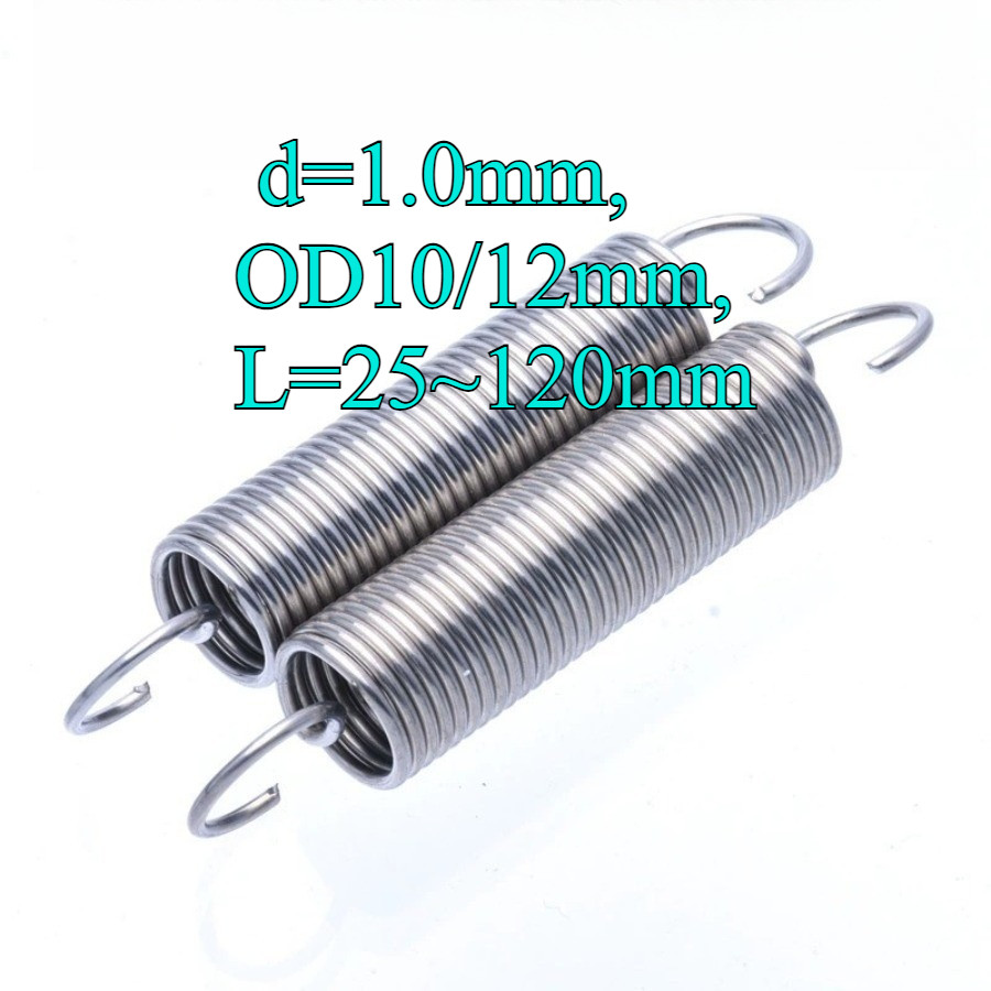 Lò xo căng / lò xo inox 304 d = 1.0mm, OD10 / 12mm, L = 25 ~ 120mm lò xo căng thẳng có móc, áp dụng 