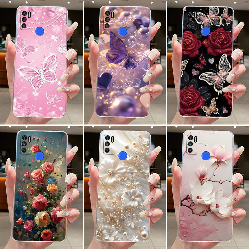 Dành Cho Tecno Spark 6 Air Case KE6 Rõ Ràng Sang Trọng Bướm Thời Trang Hoa Mềm TPU Silicon Thạch Vỏ 