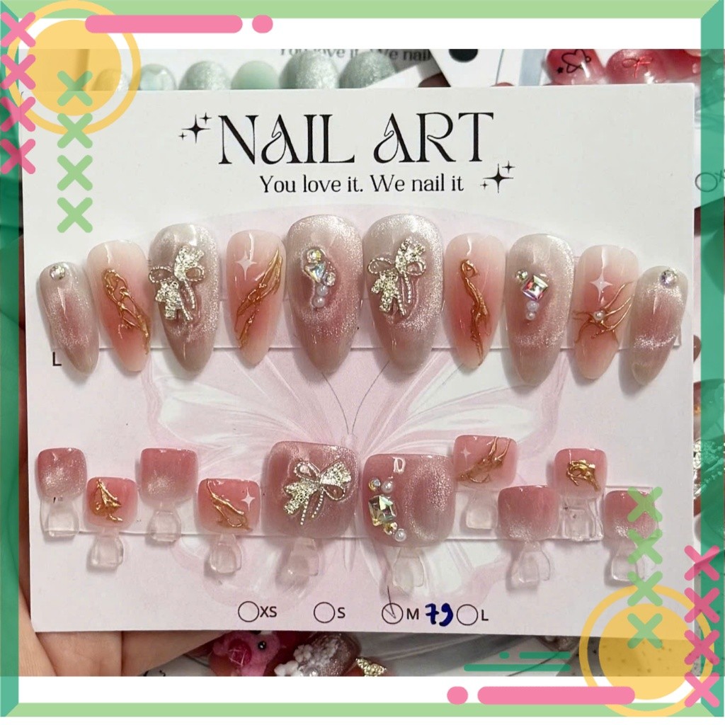 Bộ Móng Tay Chân Giả Nail Box Dáng Dài / Ngắn / Thiết Kế / Đính Đá M79 S55 M79